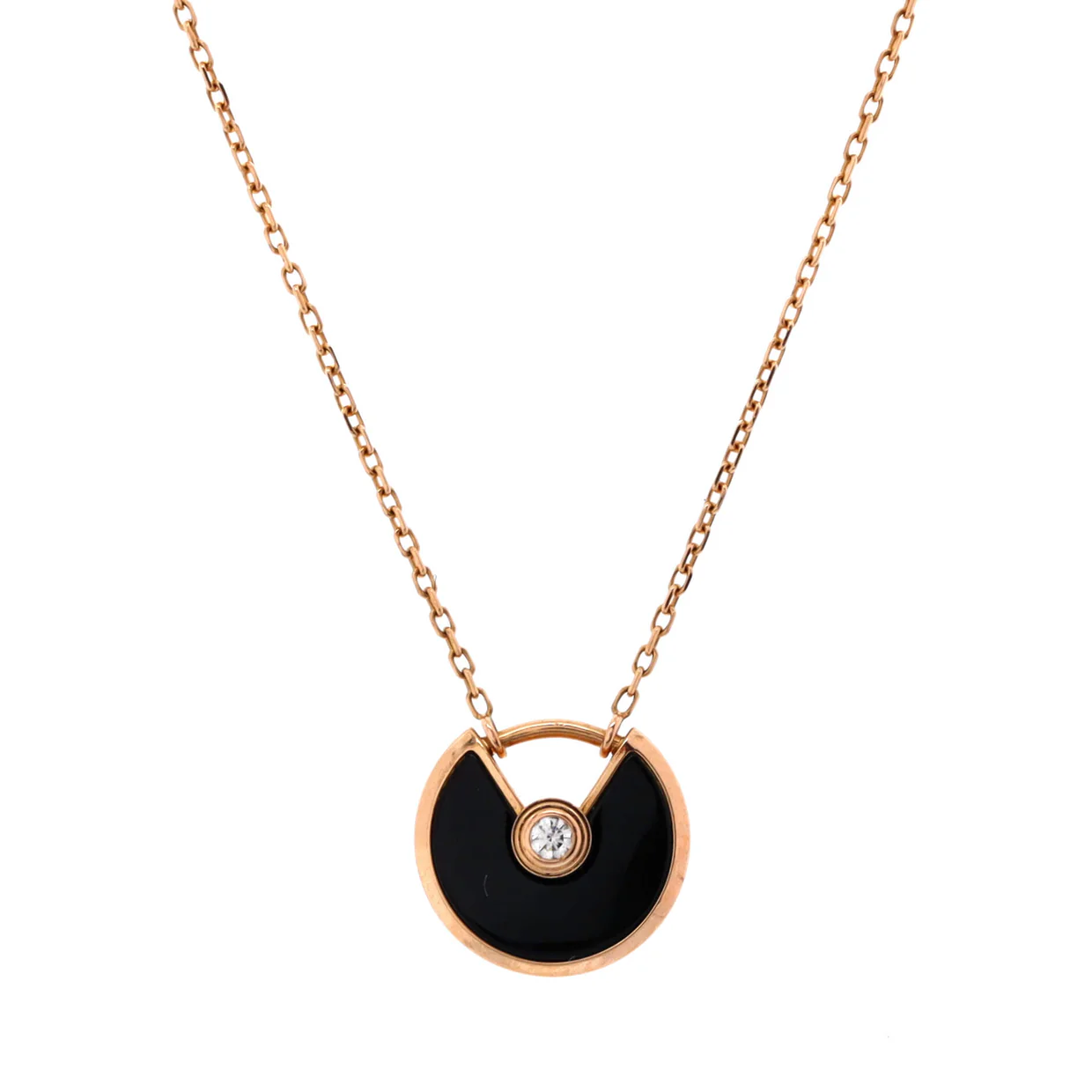 Amulette de Cartier Pendant Necklace 18K Rose Gold with Onyx and Diamond XS - Deep Luxury