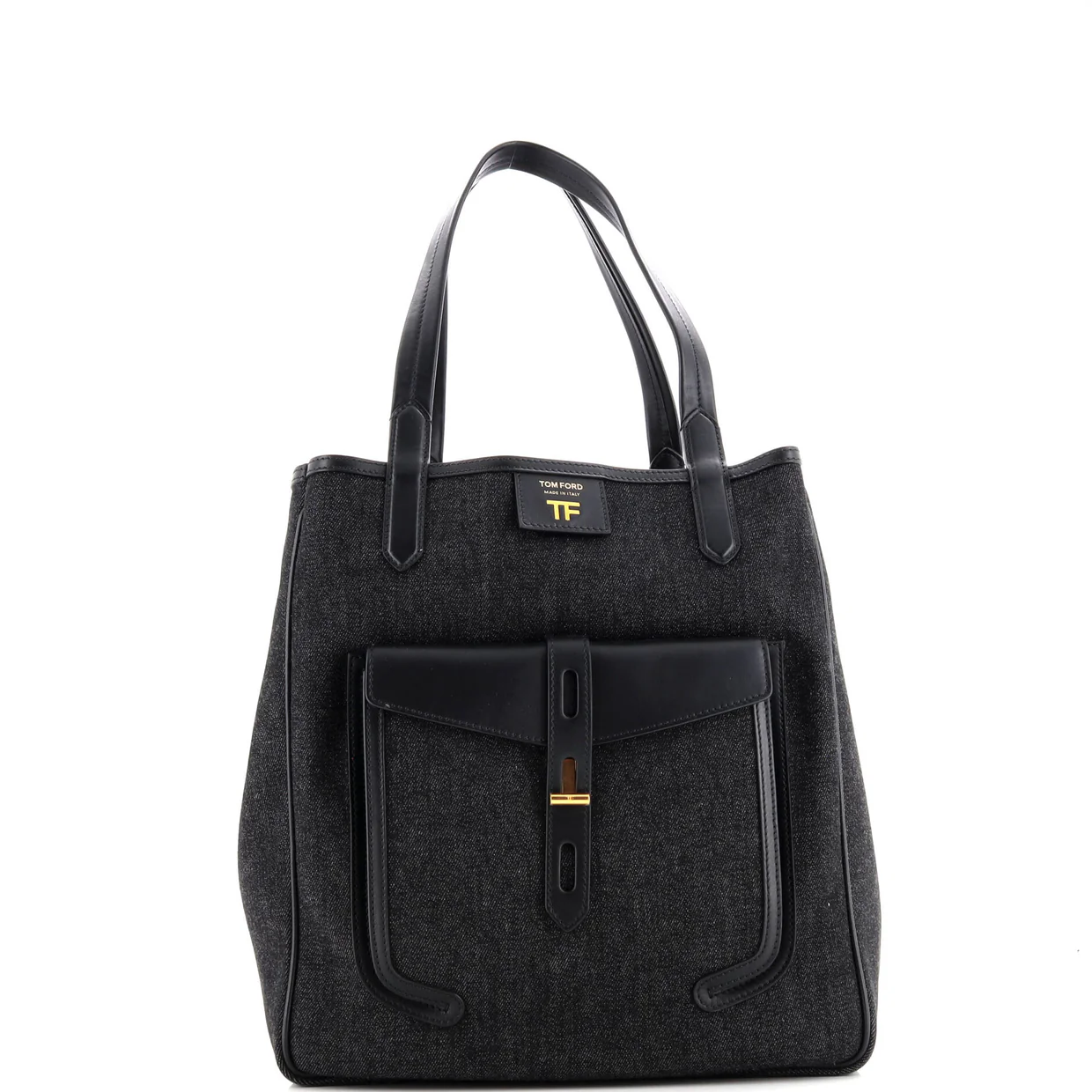 T Twist Tote Denim with Leather Large - Deep Luxury
