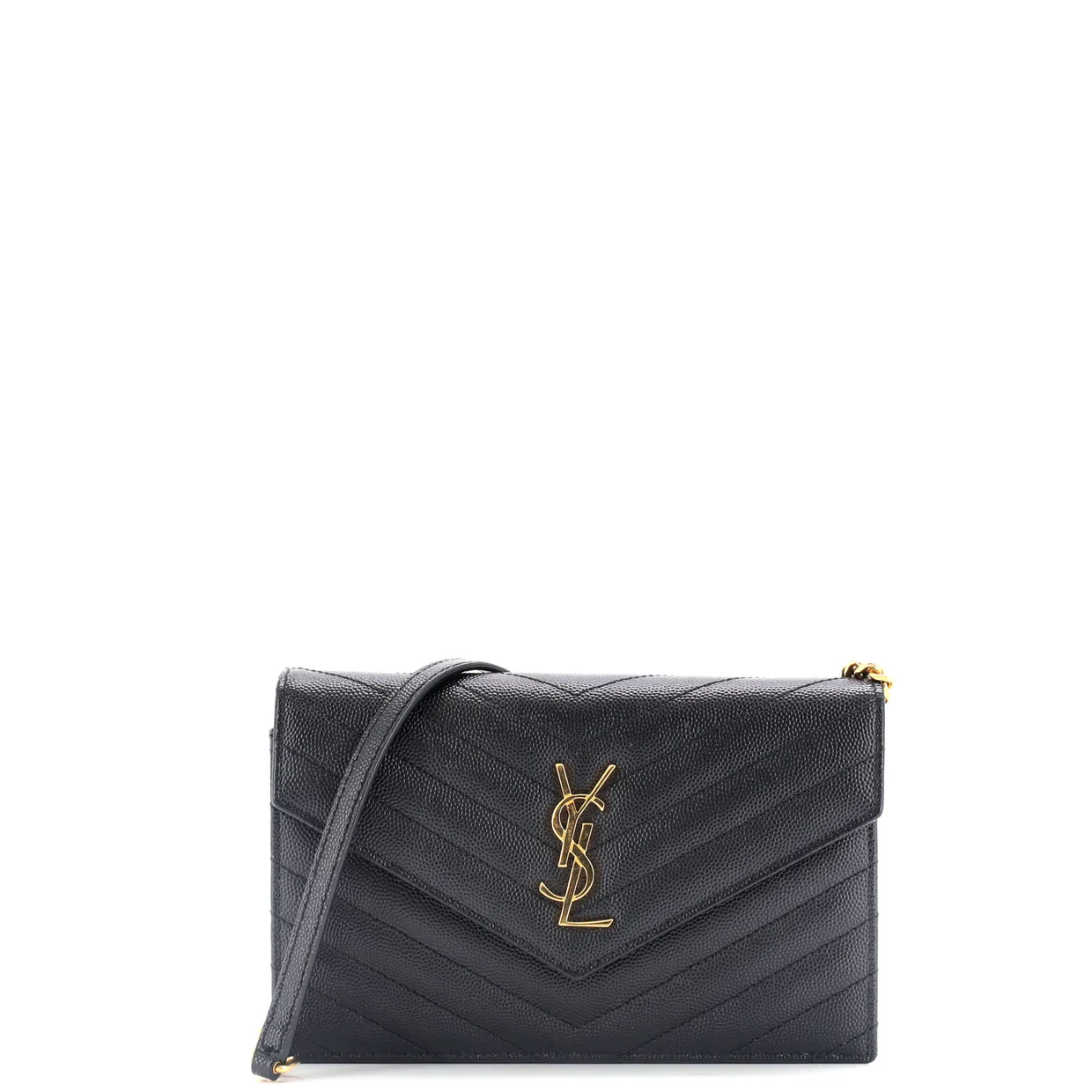 Classic Monogram Wallet on Chain Matelasse Chevron Leather Small - Deep Luxury
