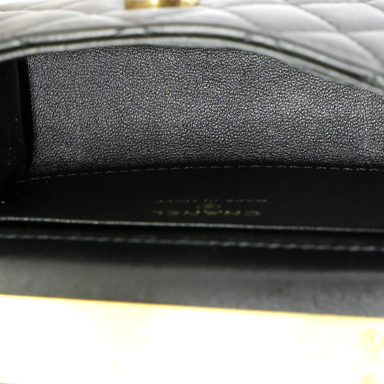 Coco Enamel Top Handle Flap Clutch with Chain Quilted Lambskin - Deep Luxury