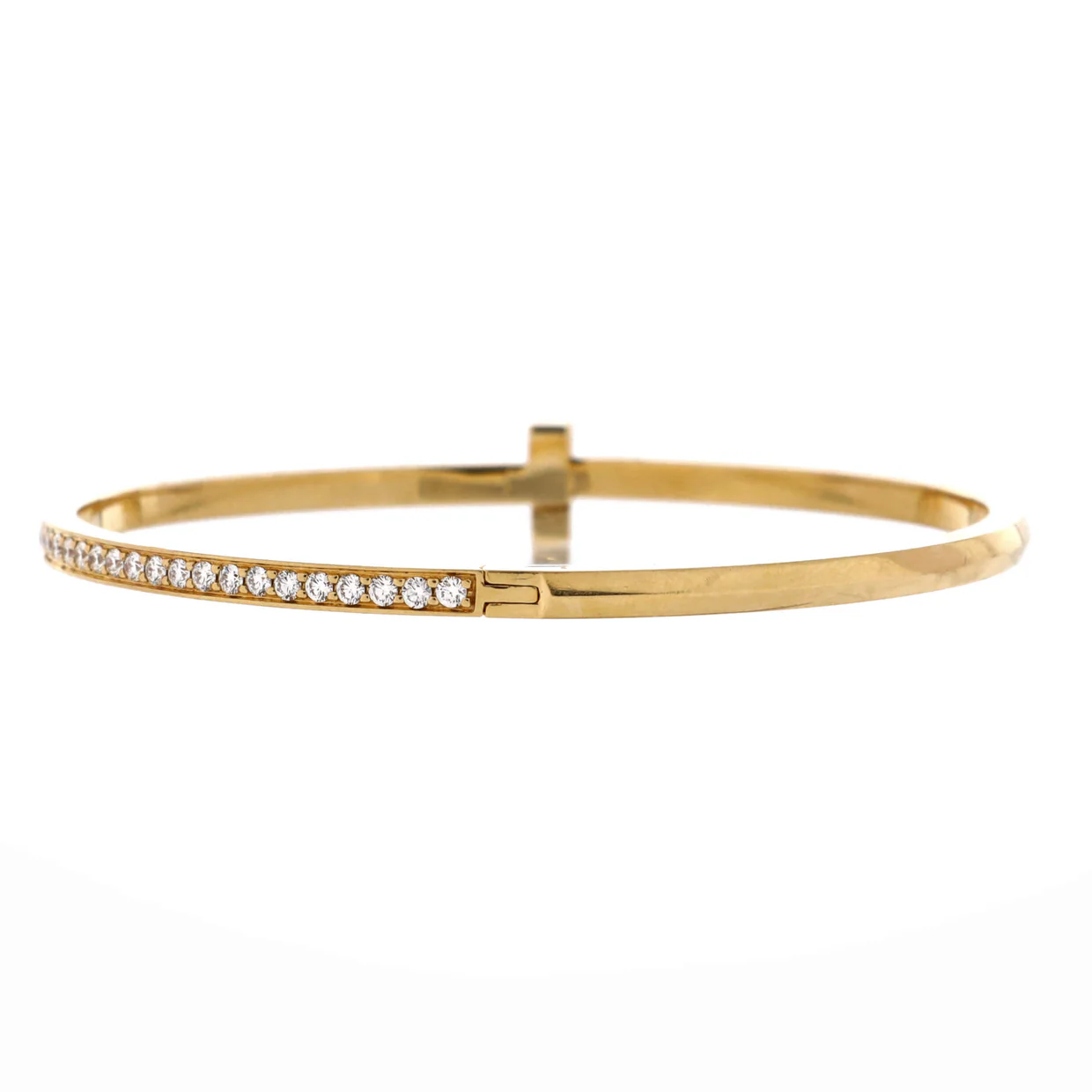 T1 Hinged Bangle Bracelet 18K Yellow Gold and Diamonds Narrow - Deep Luxury
