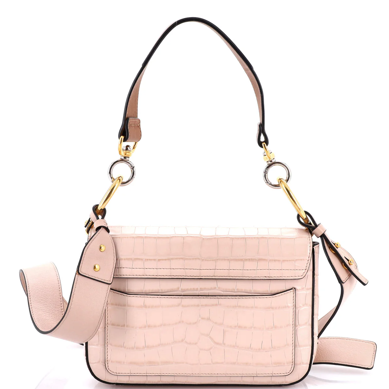 C Double Carry Bag Crocodile Embossed Leather Small - Deep Luxury