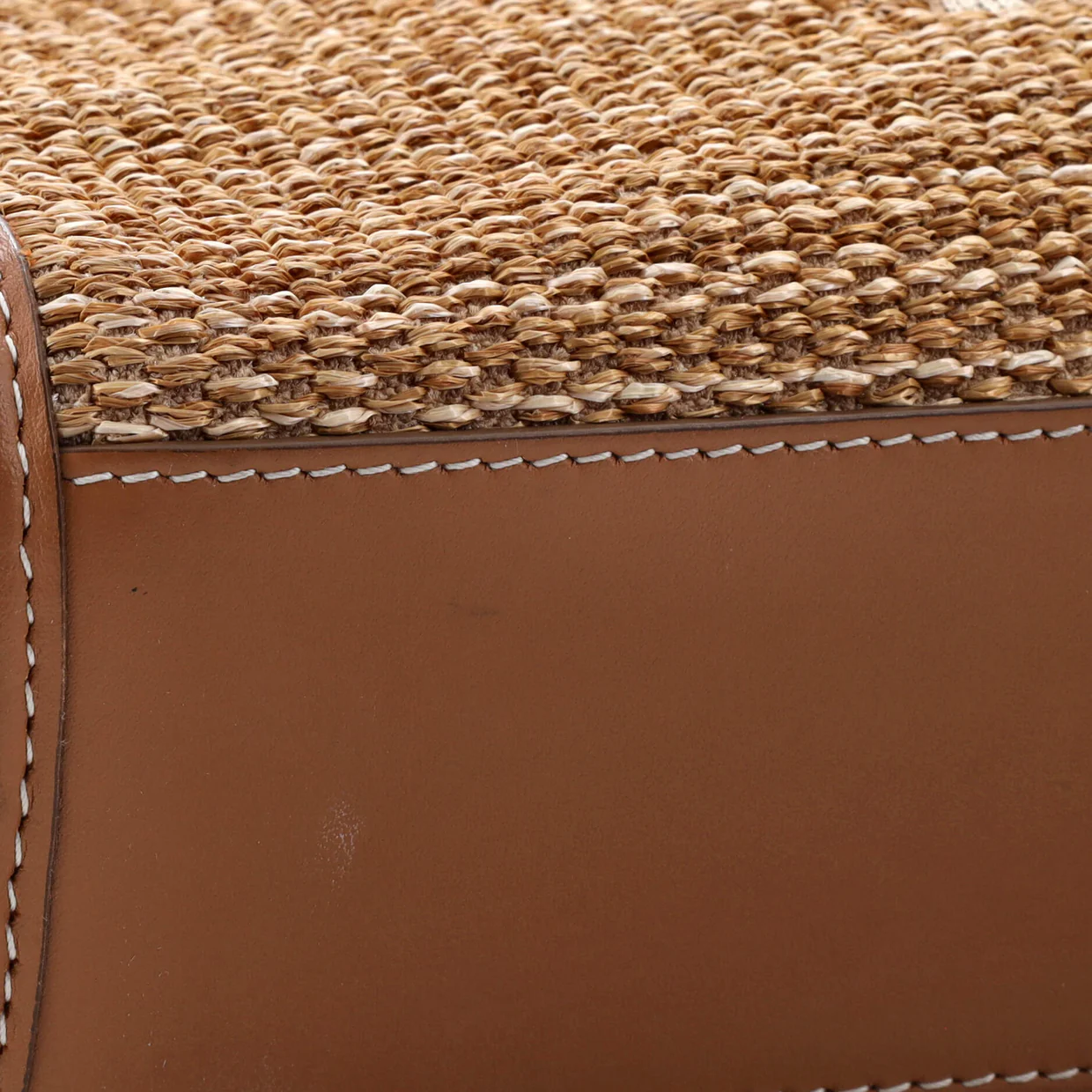 Freya Shopping Tote Embroidered Raffia with Leather Mini - Deep Luxury