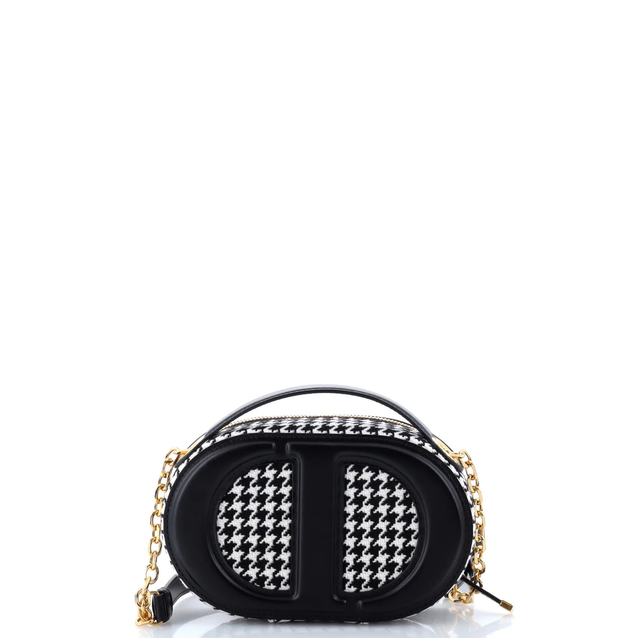 CD Signature Oval Camera Bag Houndstooth Canvas and Leather - Deep Luxury