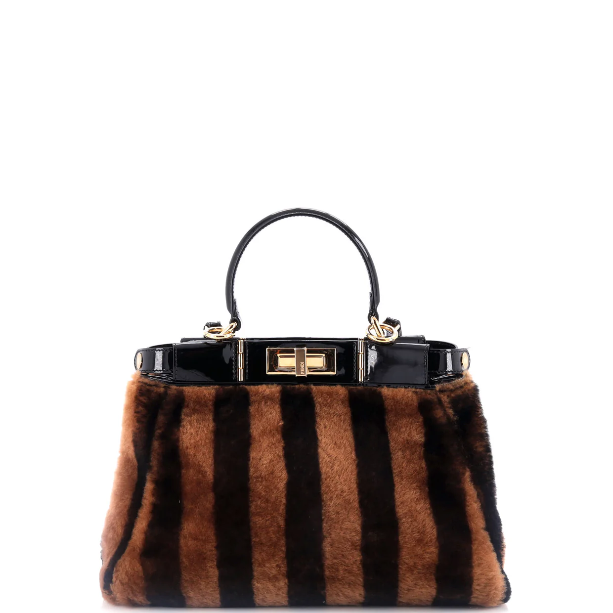 Peekaboo Bag Striped Shearling with Patent Medium - Deep Luxury