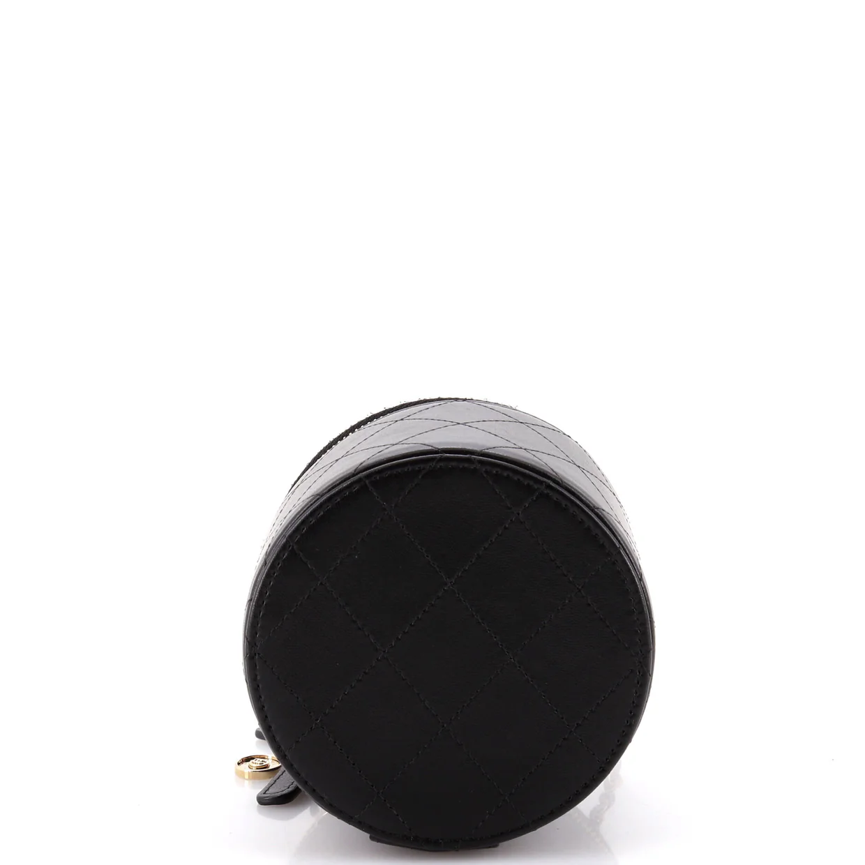 CC Round Vanity Case with Chain Quilted Lambskin Mini - Deep Luxury