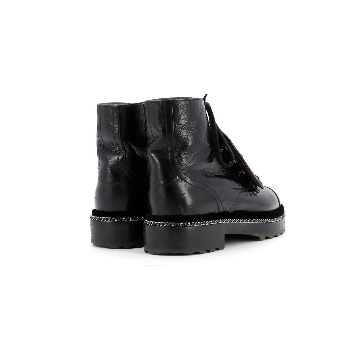 Women's Cap Toe CC Chain Around Pearl Combat Boots Leather - Deep Luxury