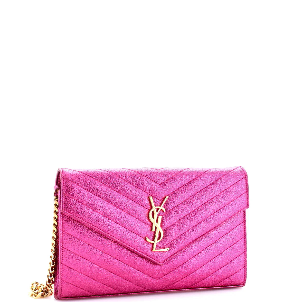 Classic Monogram Wallet on Chain Matelasse Chevron Metallic Leather Medium - Deep Luxury