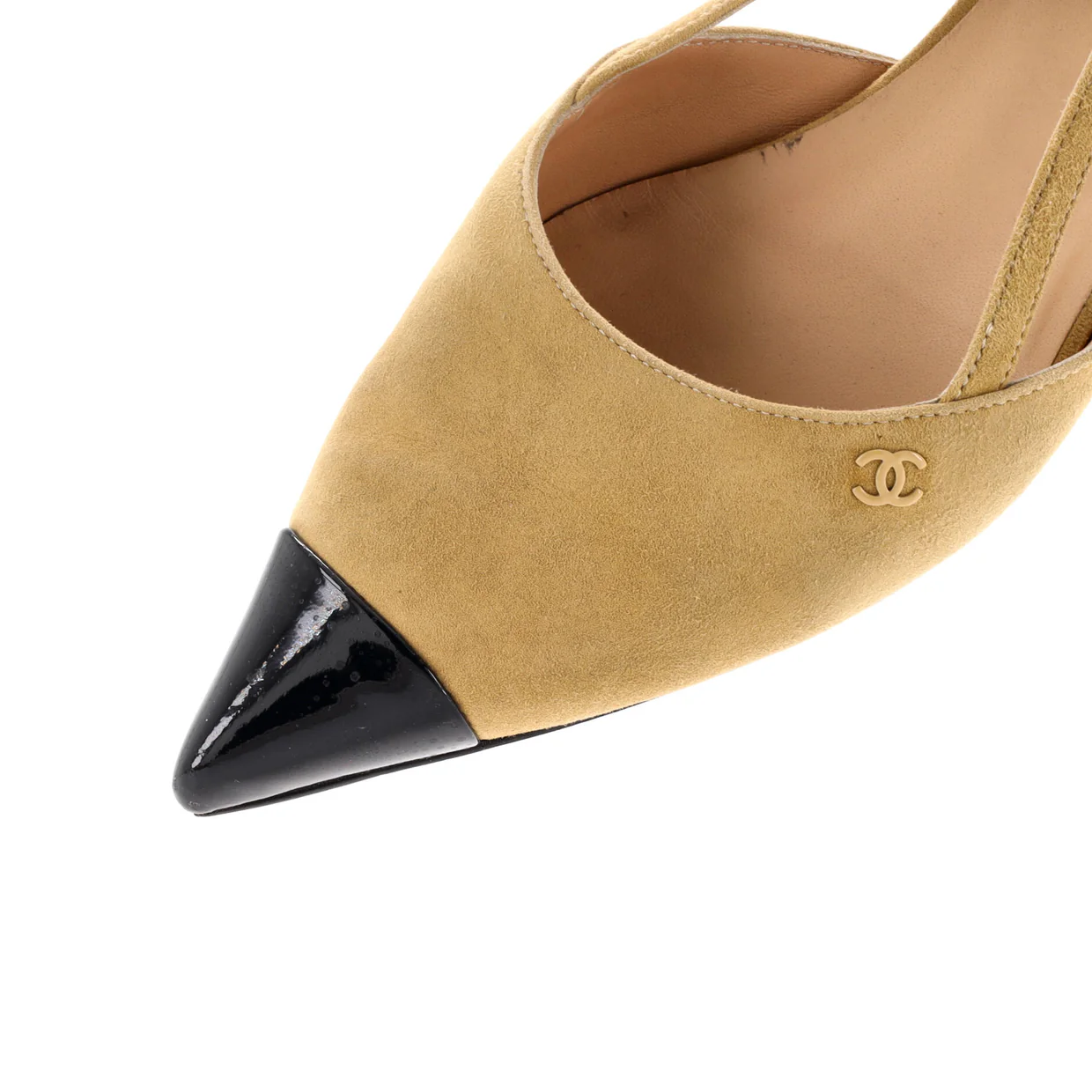 Women’s Pointed Cap Toe Slingback Kitten Heels Suede with Patent - Deep Luxury