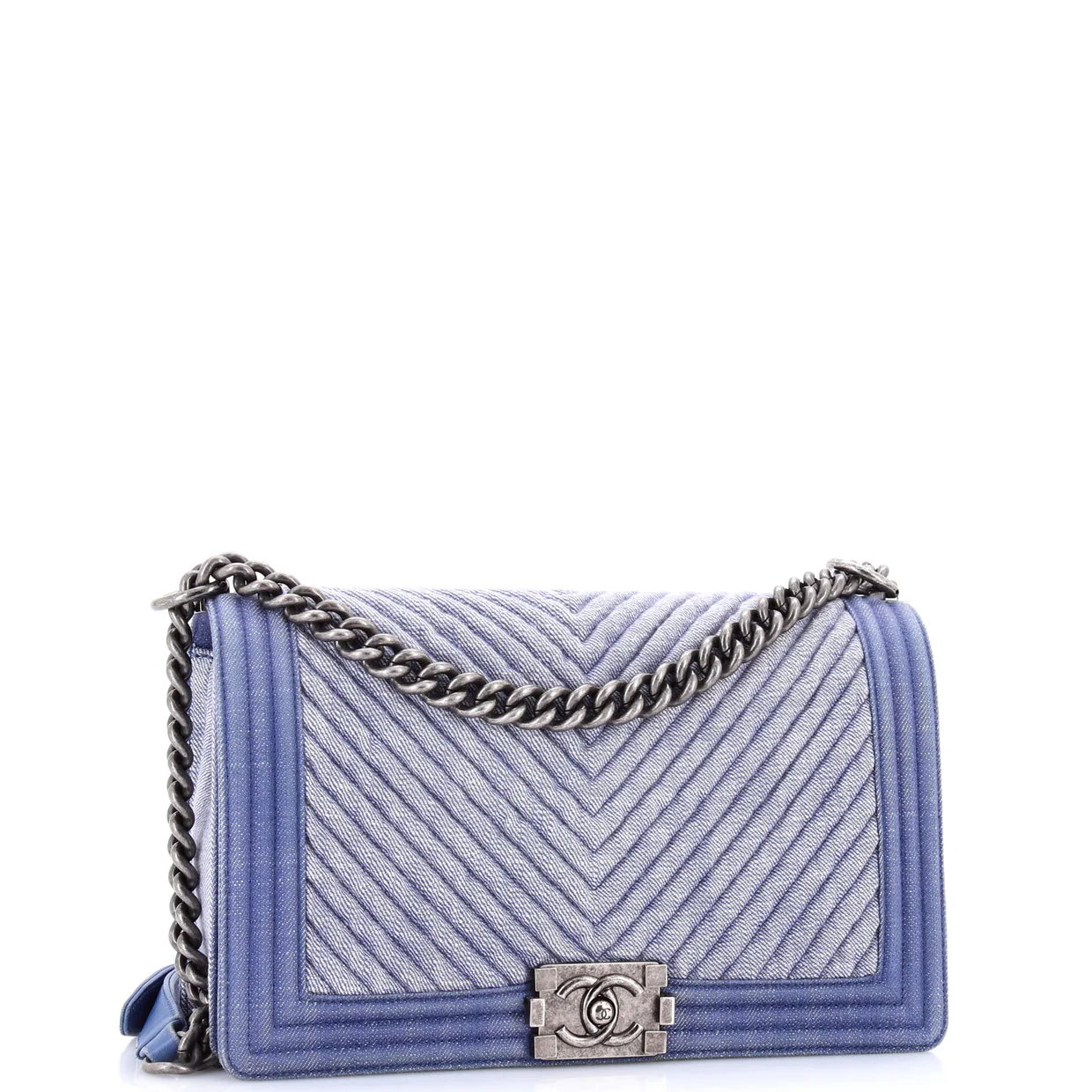 Boy Flap Bag Chevron Denim New Medium - Deep Luxury