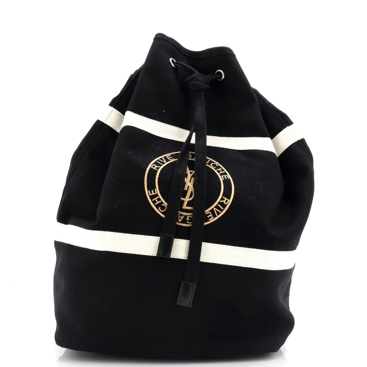 Rive Gauche Drawstring Sling Bag Embroidered Canvas - Deep Luxury