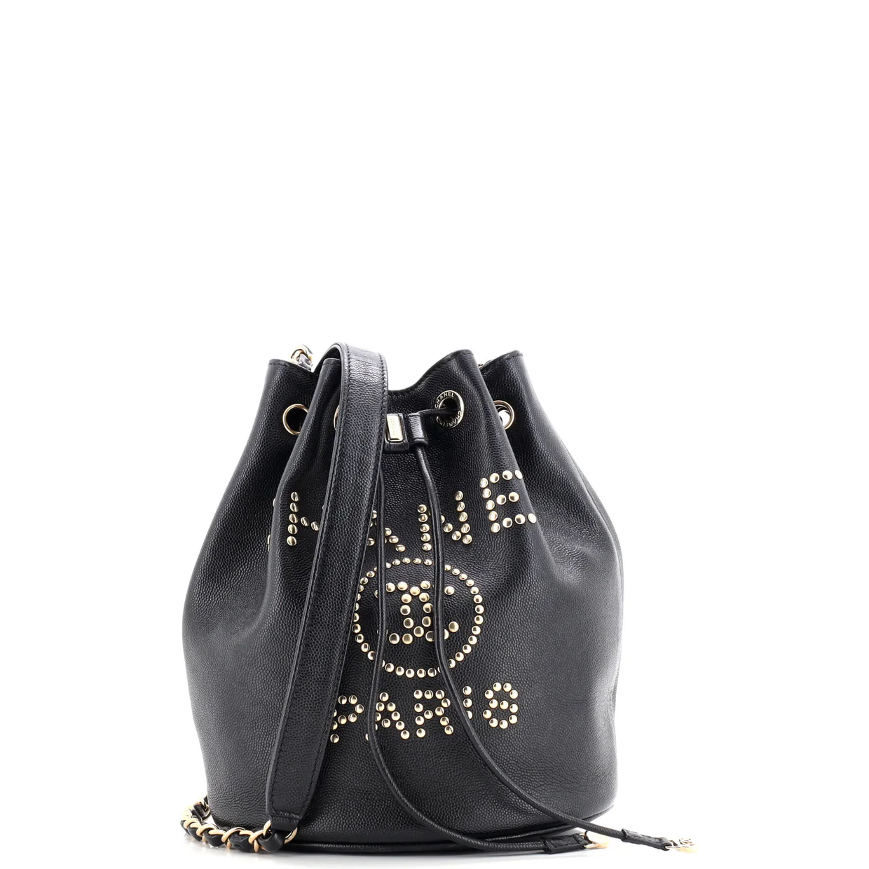Deauville Drawstring Bucket Bag Studded Caviar Medium - Deep Luxury