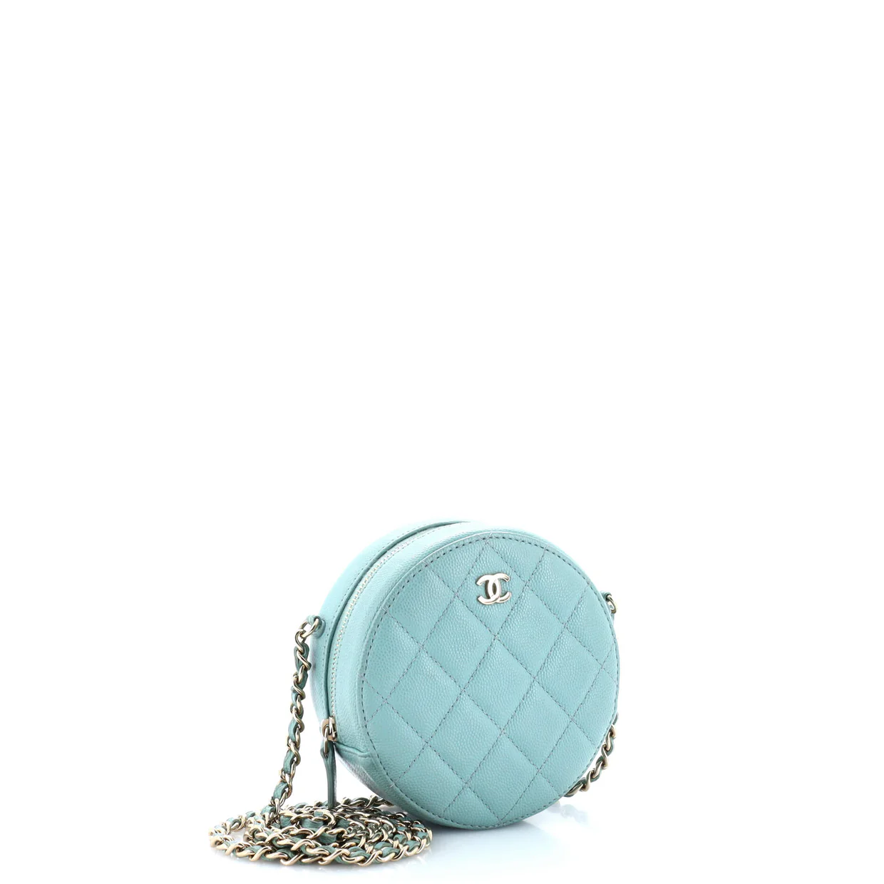 Round Clutch with Chain Quilted Caviar Mini - Deep Luxury