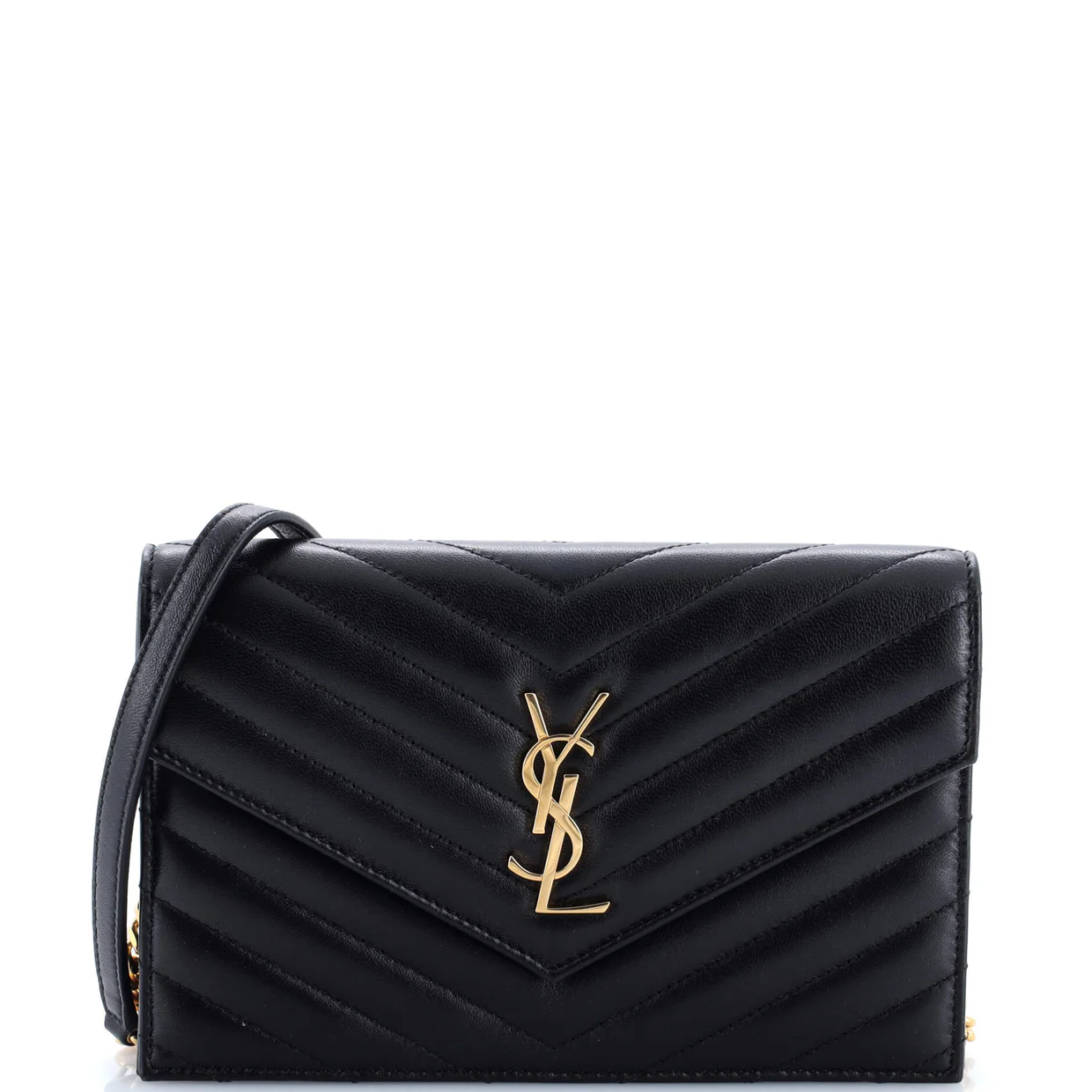 Classic Monogram Wallet on Chain Matelasse Chevron Leather Small - Deep Luxury