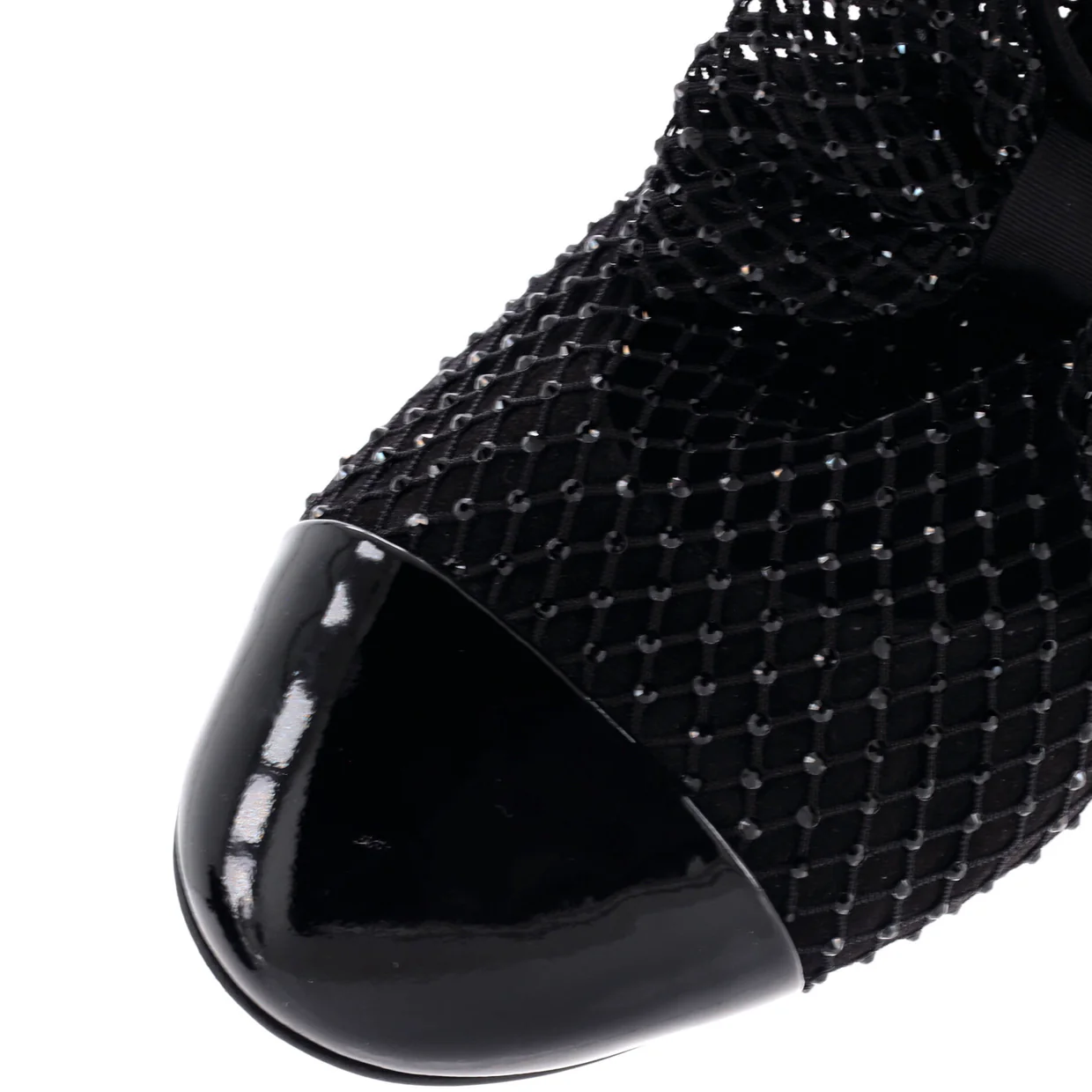 Women's Bow Cap Toe Mary Jane Boots Crystal Embellished Mesh - Deep Luxury