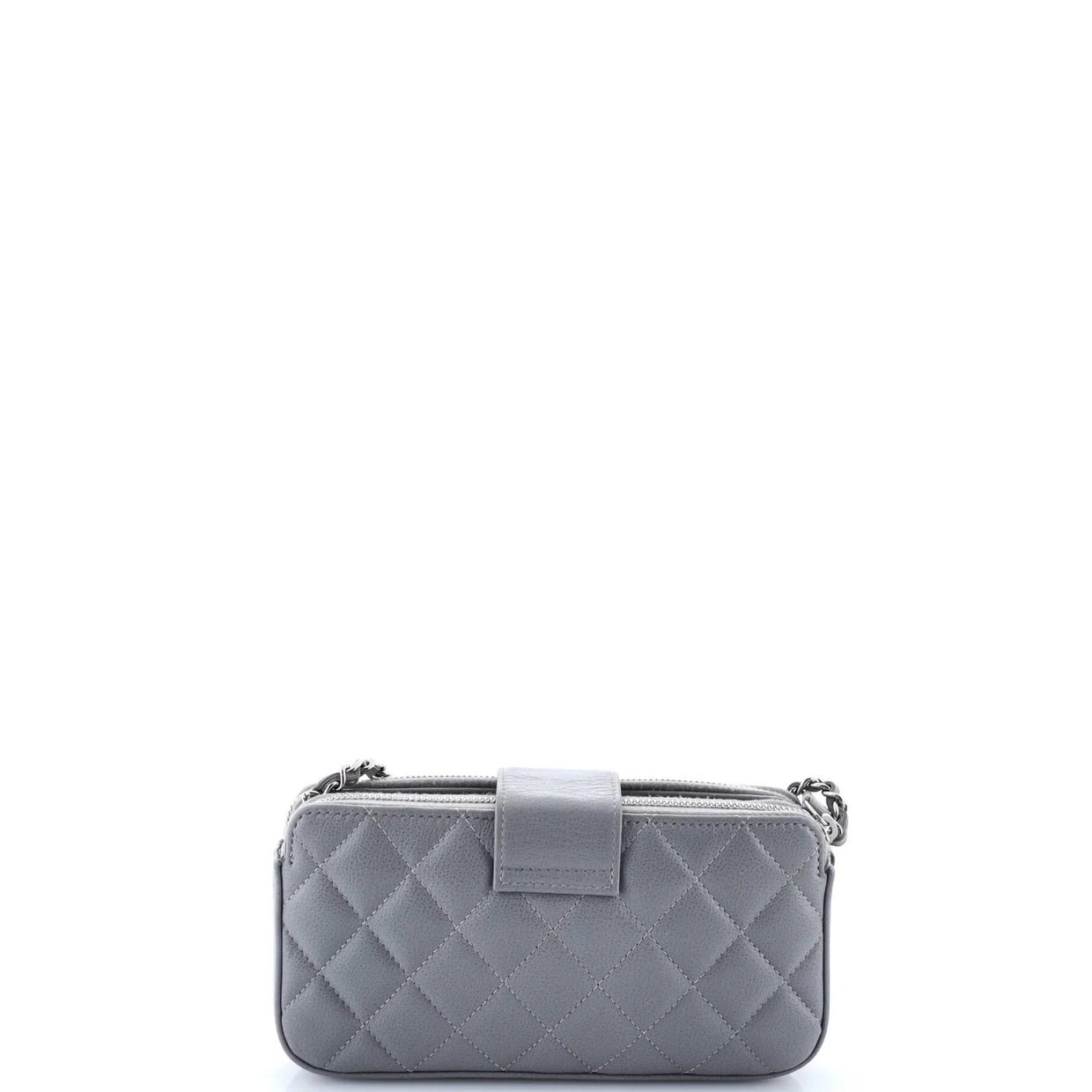 CC Box Double Zip Clutch with Chain Quilted Calfskin - Deep Luxury