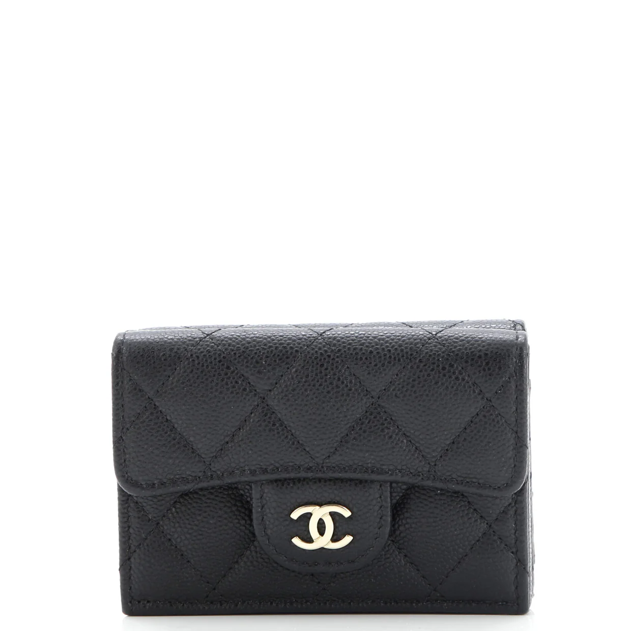 Trifold Classic Flap Wallet Quilted Caviar Small - Deep Luxury