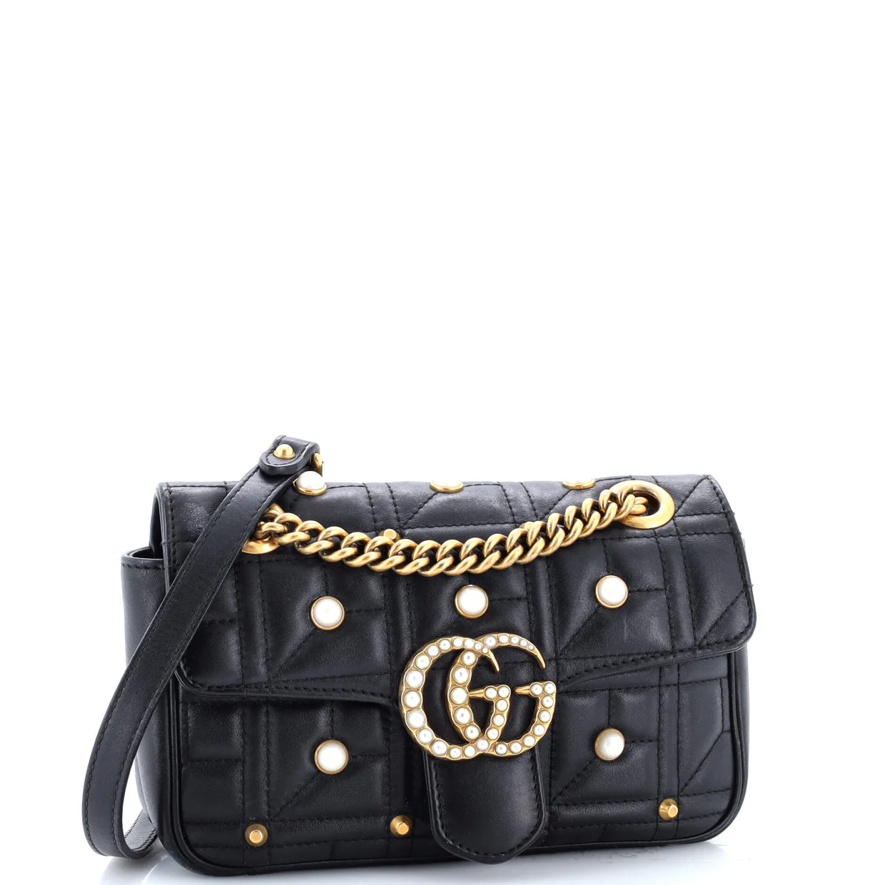 Pearly GG Marmont Flap Bag Embellished Matelasse Leather Mini - Deep Luxury