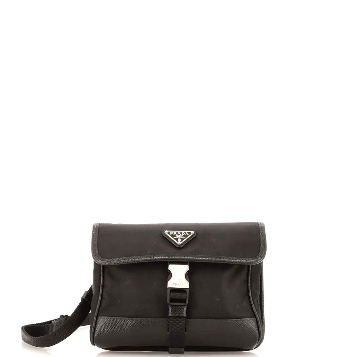 Buckle Flap Crossbody Bag Re-Nylon and Leather Small - Deep Luxury