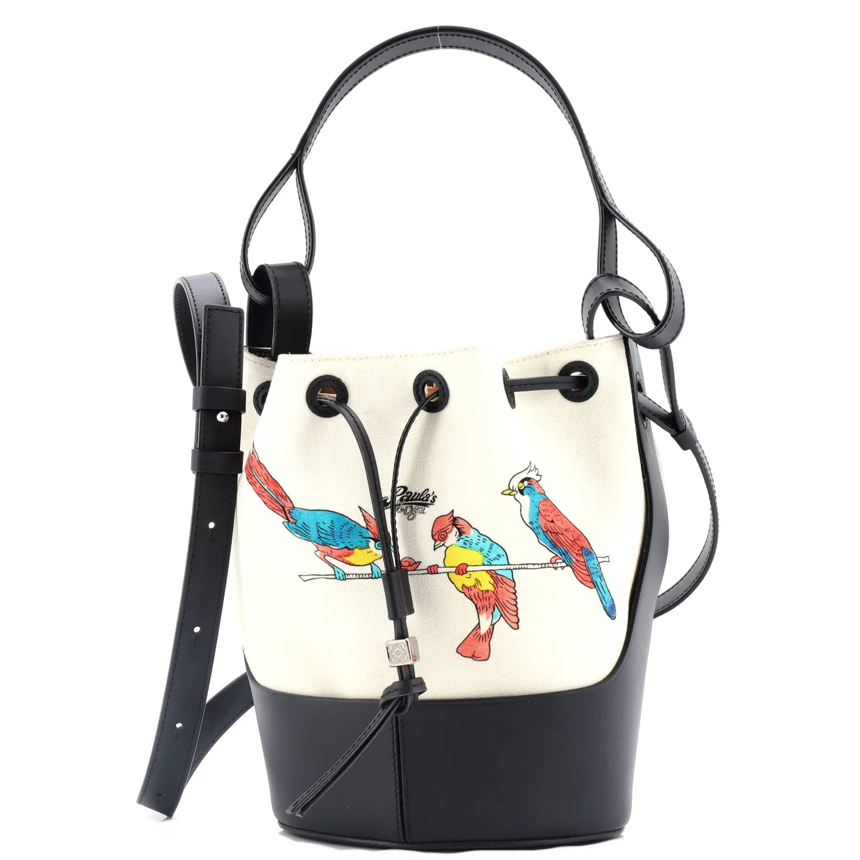 Paula's Ibiza Balloon Bucket Bag Printed Canvas and Leather Small - Deep Luxury