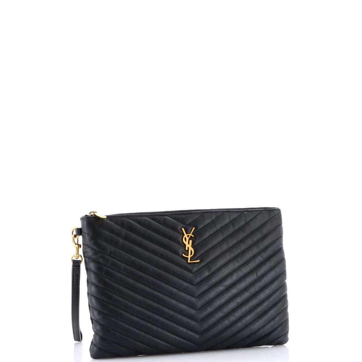 Classic Monogram Wristlet Pouch Matelasse Chevron Leather Medium - Deep Luxury