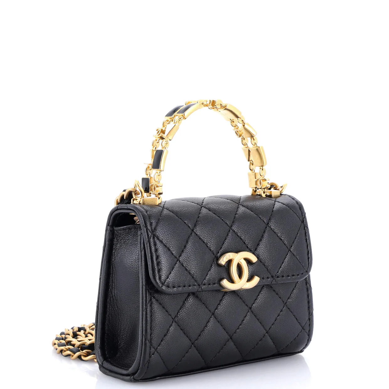 Coco Enamel Top Handle Flap Bag Quilted Lambskin Small - Deep Luxury