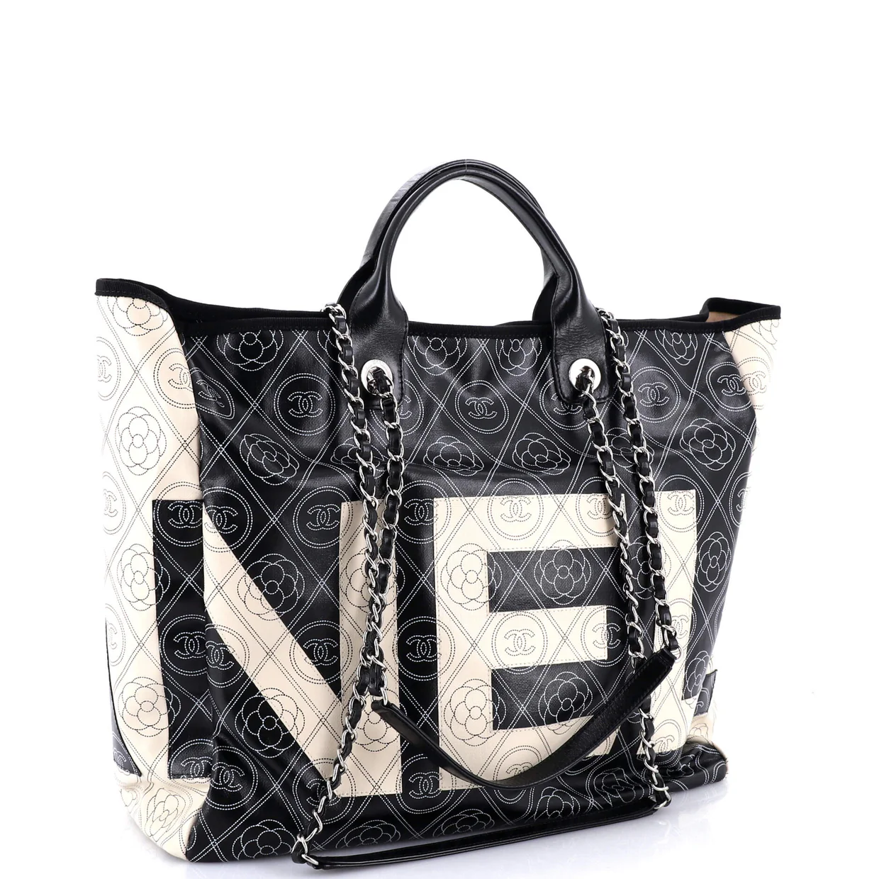 Logo Camellia Shopping Tote Printed Coated Canvas Medium - Deep Luxury
