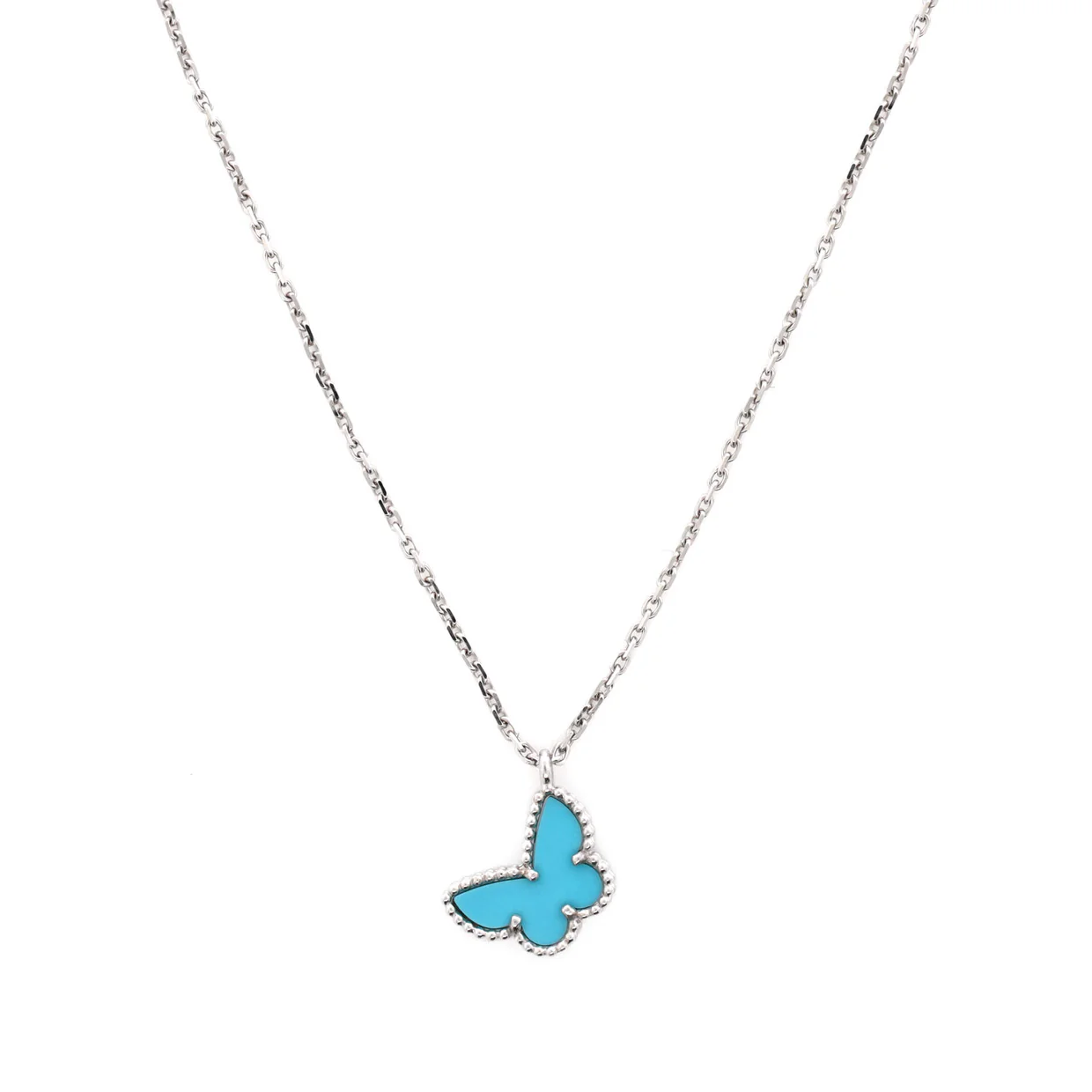 Sweet Alhambra Butterfly Pendant Necklace 18K White Gold with Turquoise - Deep Luxury