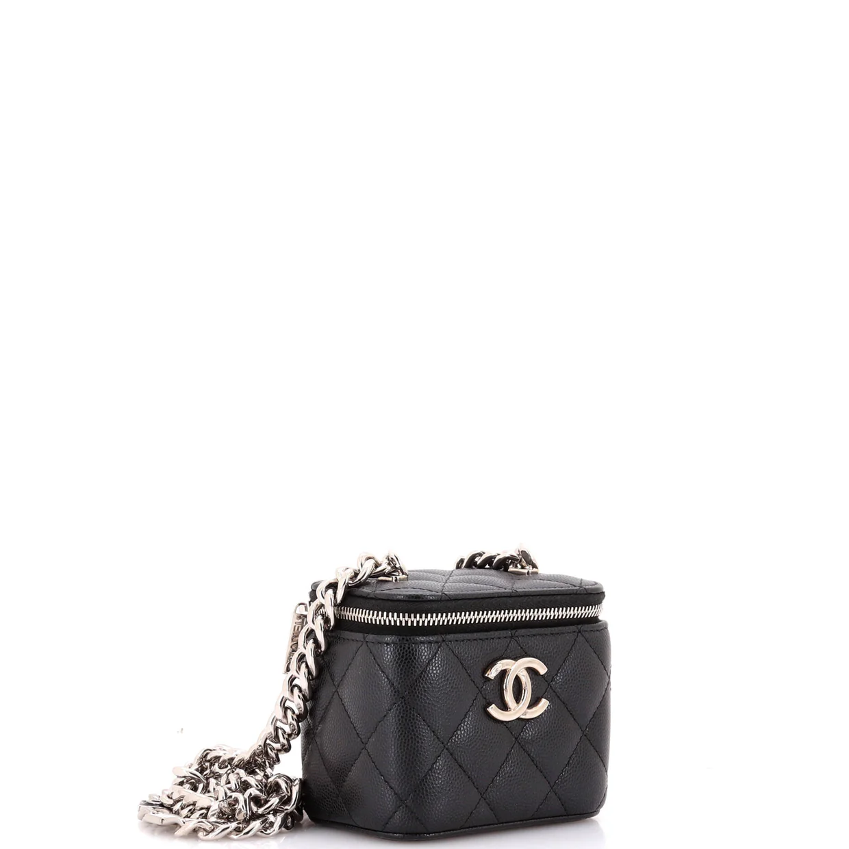 Coco Enamel Strap Vanity Case with Chain Quilted Caviar Mini - Deep Luxury