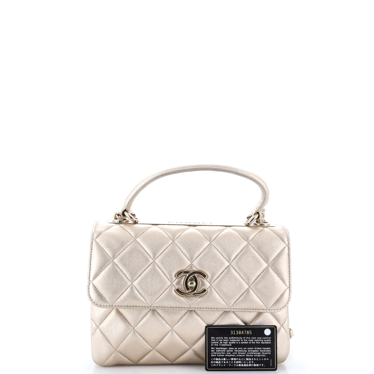 Trendy CC Top Handle Bag Quilted Metallic Lambskin Small - Deep Luxury