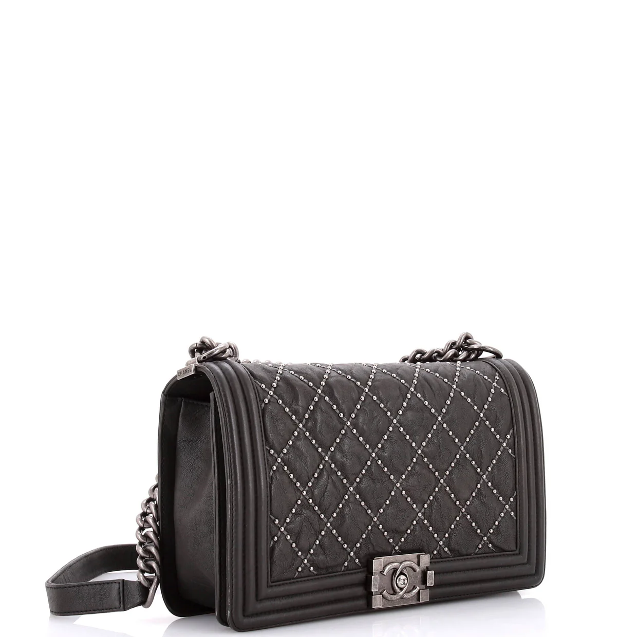 Boy Flap Bag Studded Quilted Distressed Calfskin New Medium - Deep Luxury