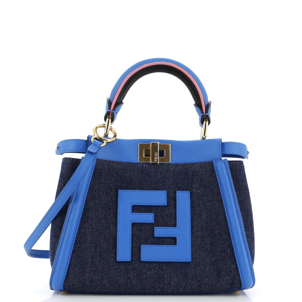 Peekaboo Bag Denim with FF Leather Applique Mini - Deep Luxury