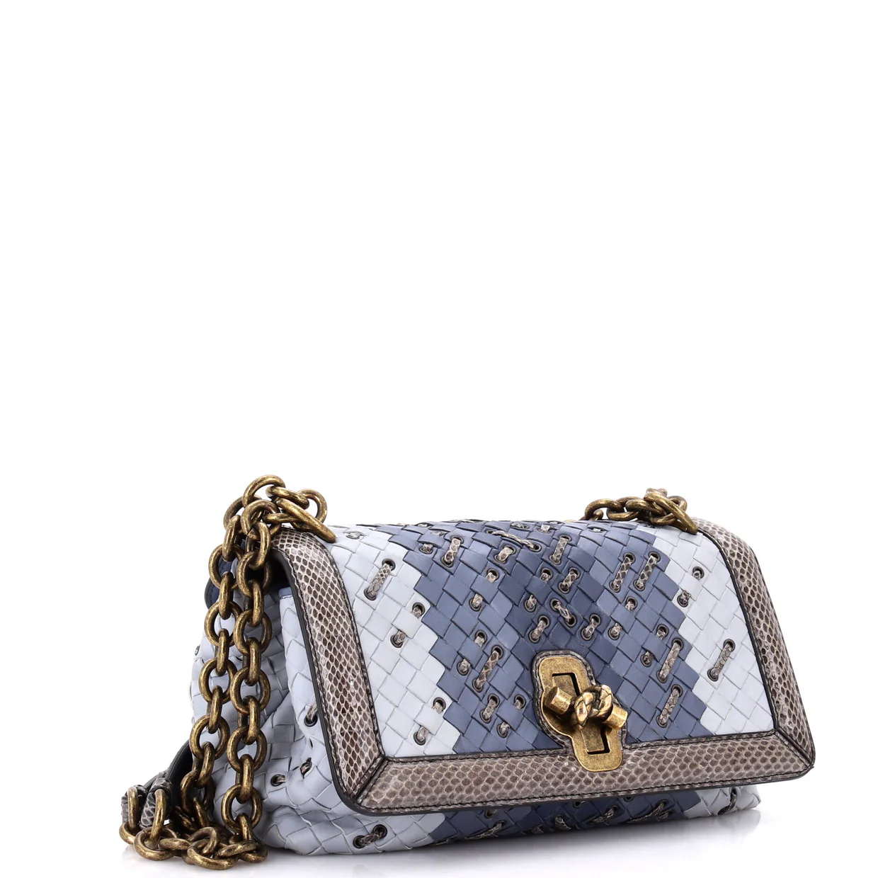 Club Stitch Olimpia Knot Flap Bag Intrecciato Nappa and Snakeskin Medium - Deep Luxury