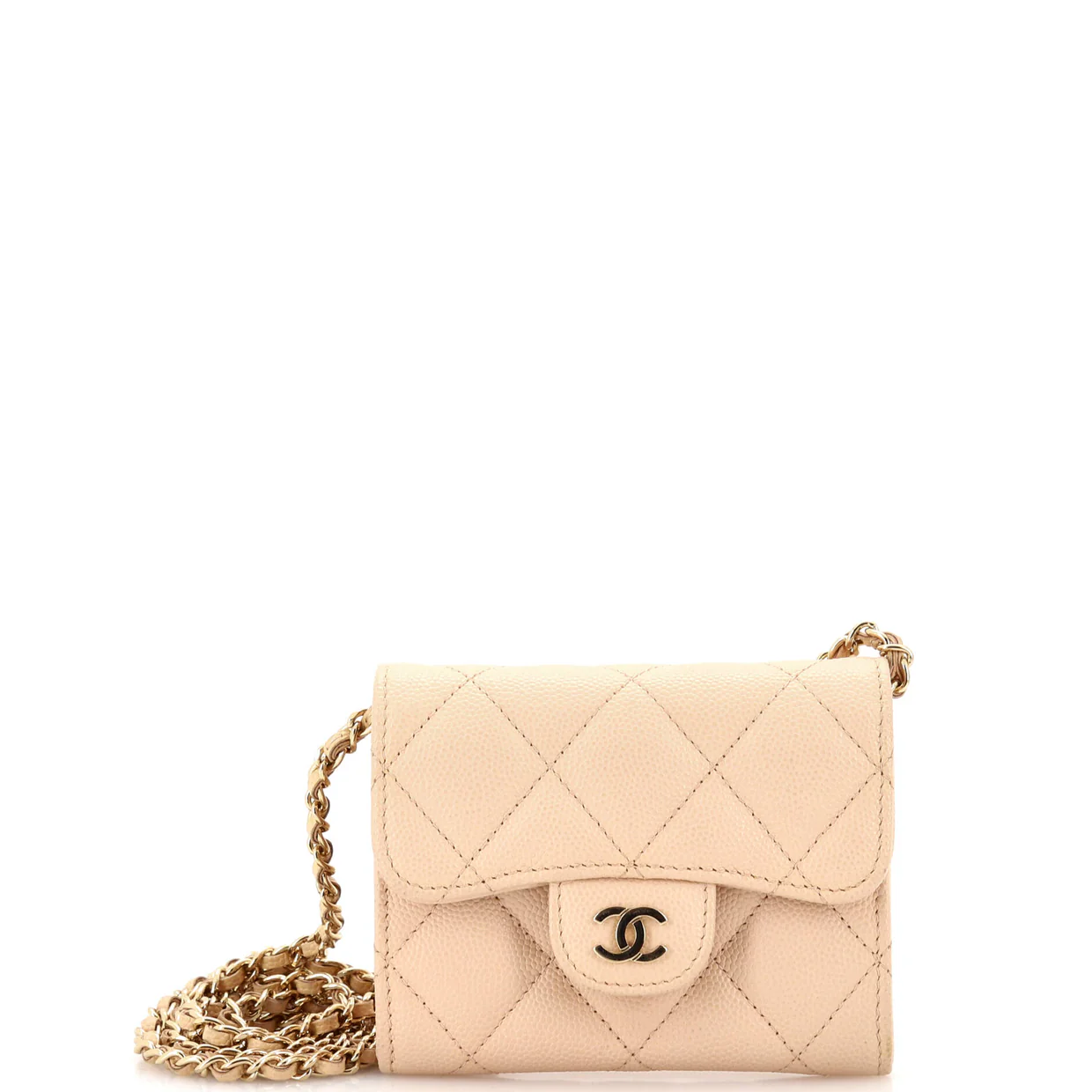 Classic Zip Around Card Holder on Chain Quilted Caviar Mini - Deep Luxury