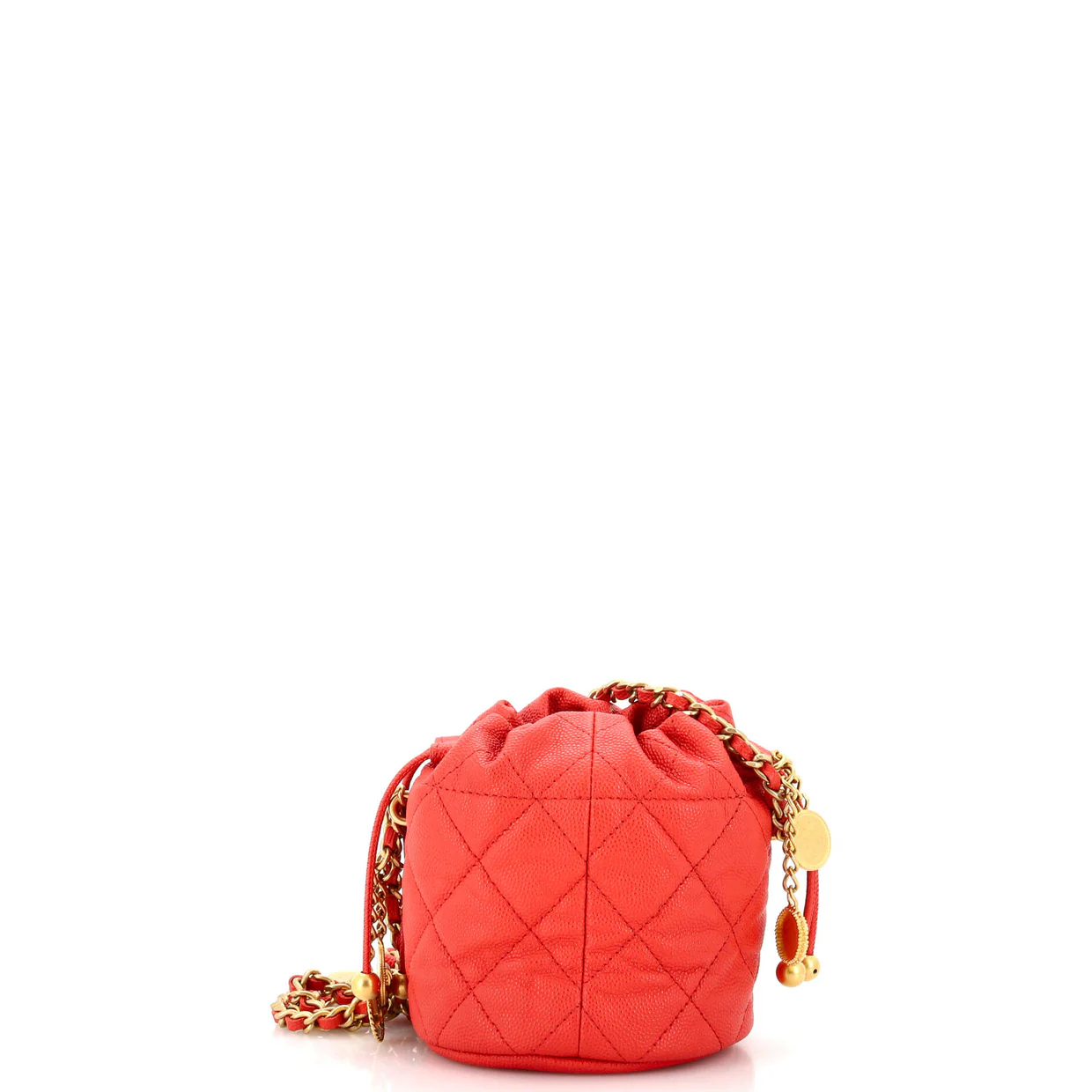 Medallion Charms Drawstring Bucket Bag Quilted Caviar Mini - Deep Luxury