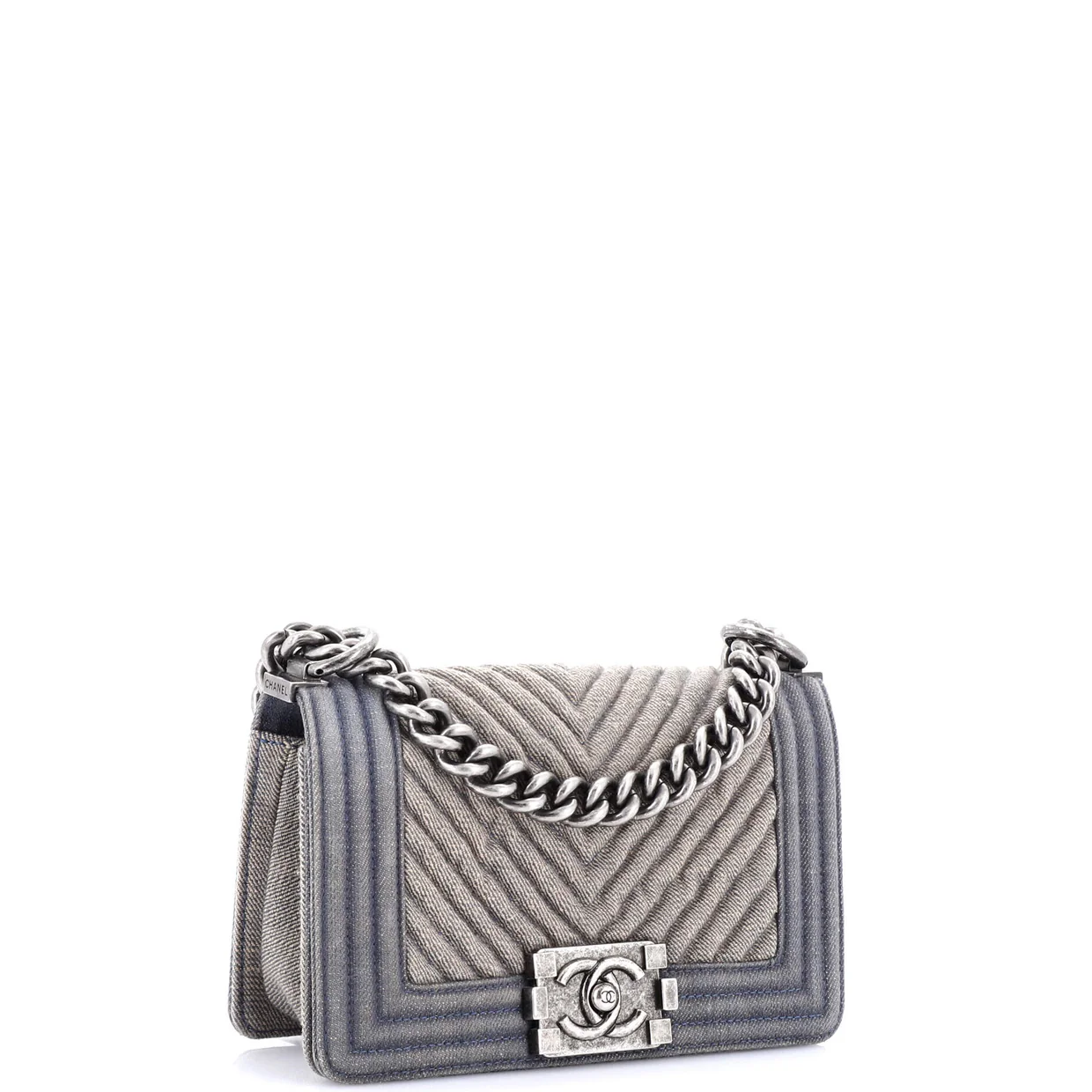 Boy Flap Bag Chevron Denim Small - Deep Luxury