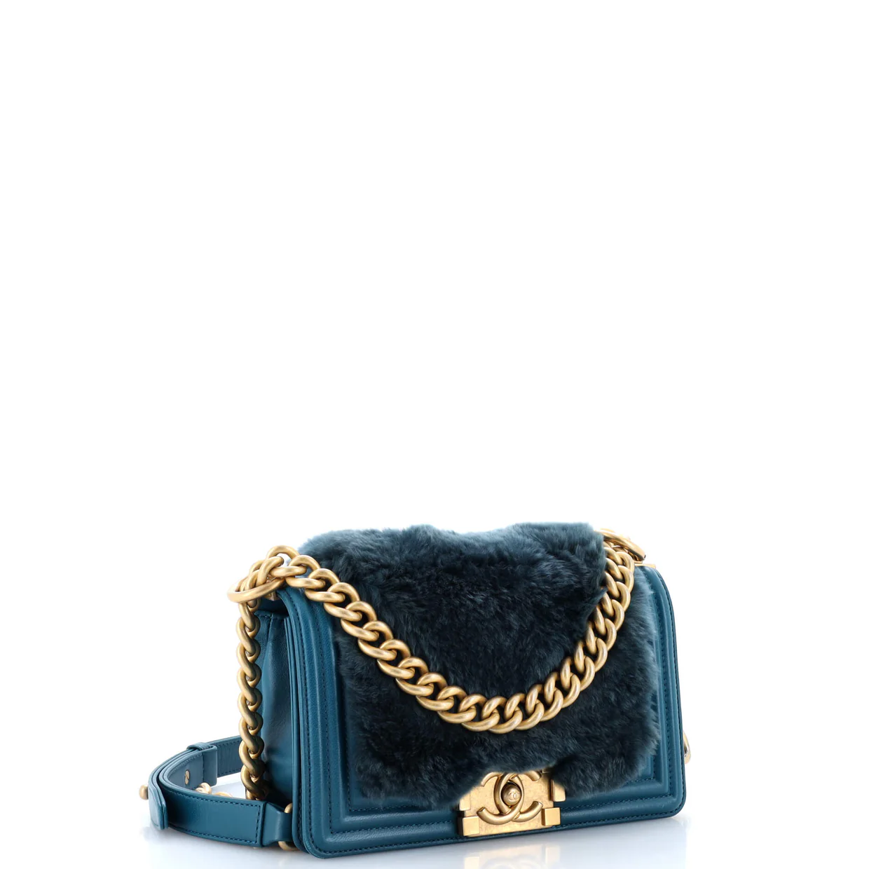Boy Flap Bag Fur with Leather Small - Deep Luxury