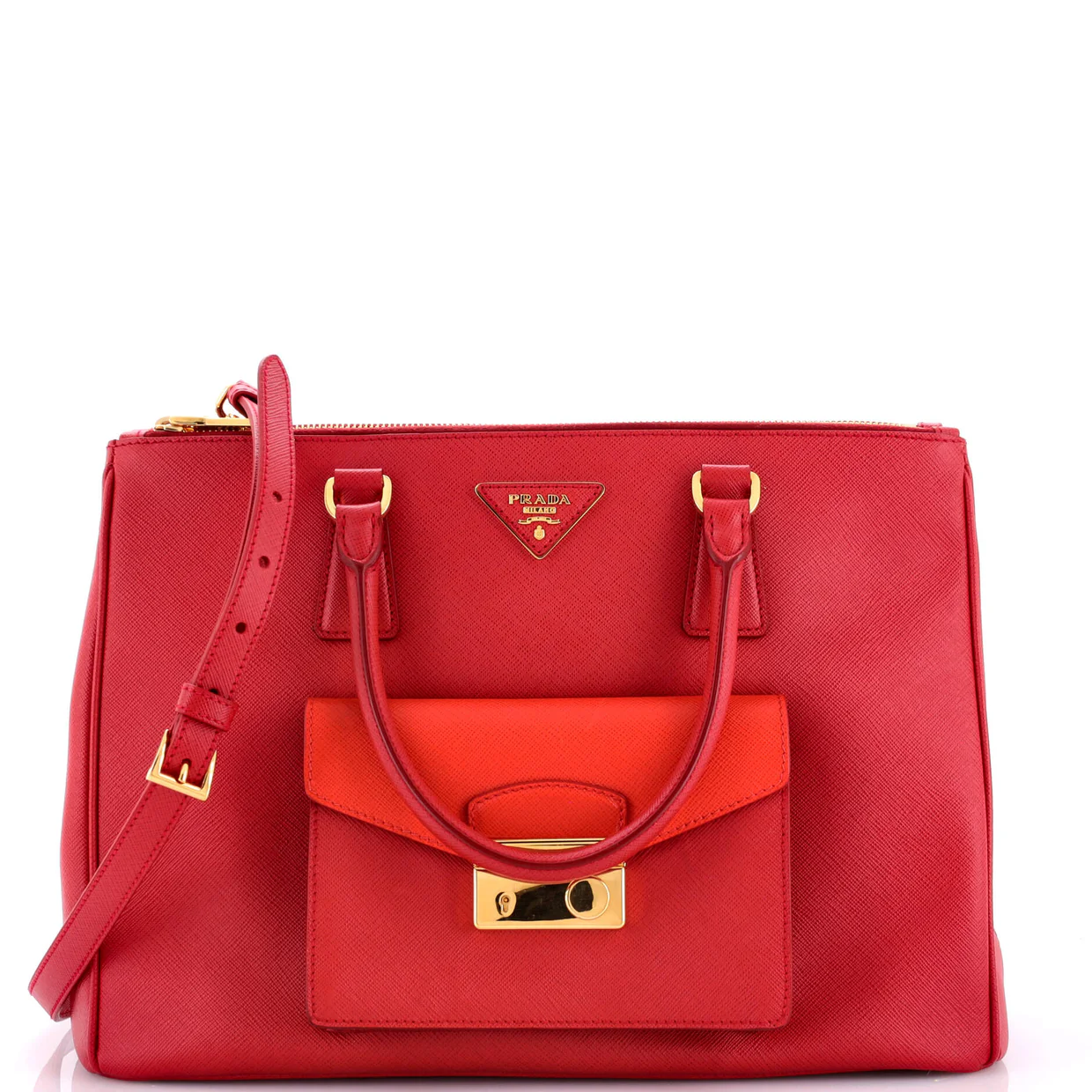 Front Pocket Double Zip Lux Tote Saffiano Leather Medium - Deep Luxury