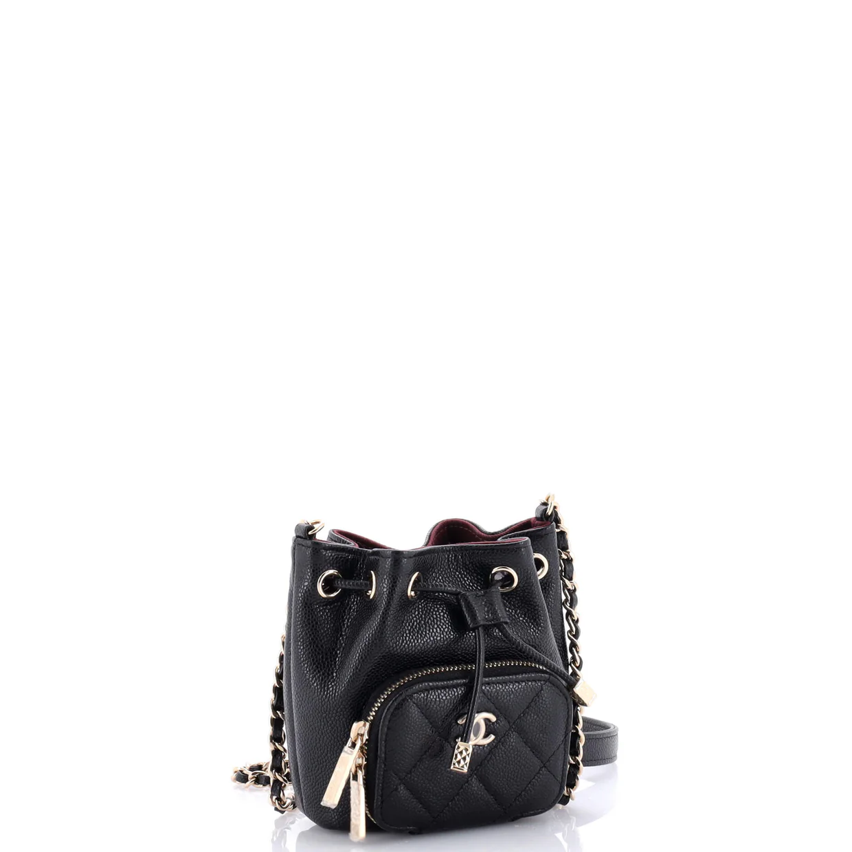 Business Affinity Drawstring Bucket Bag Quilted Caviar Mini - Deep Luxury