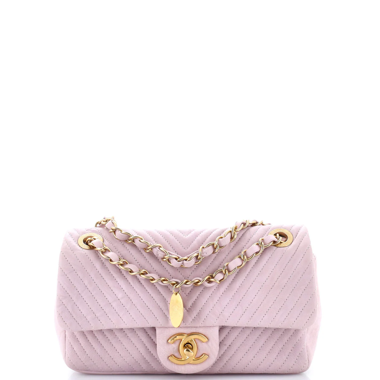 Medallion Charm Flap Bag Chevron Calfskin Small - Deep Luxury