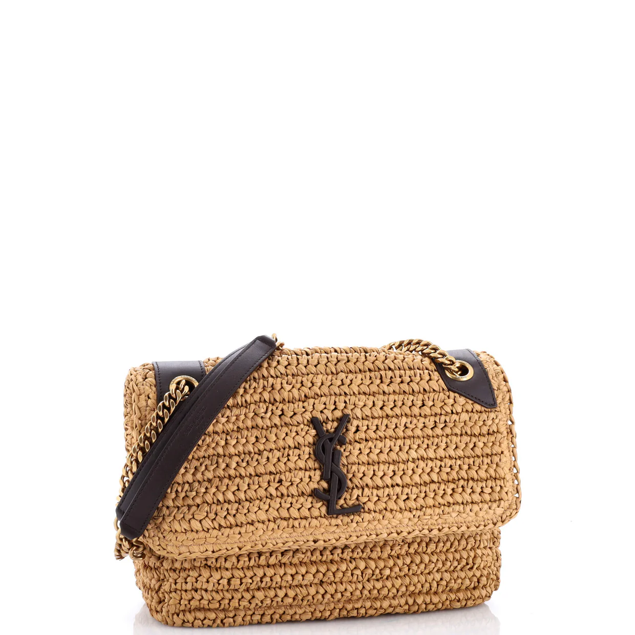 Niki Chain Flap Bag Raffia Medium - Deep Luxury