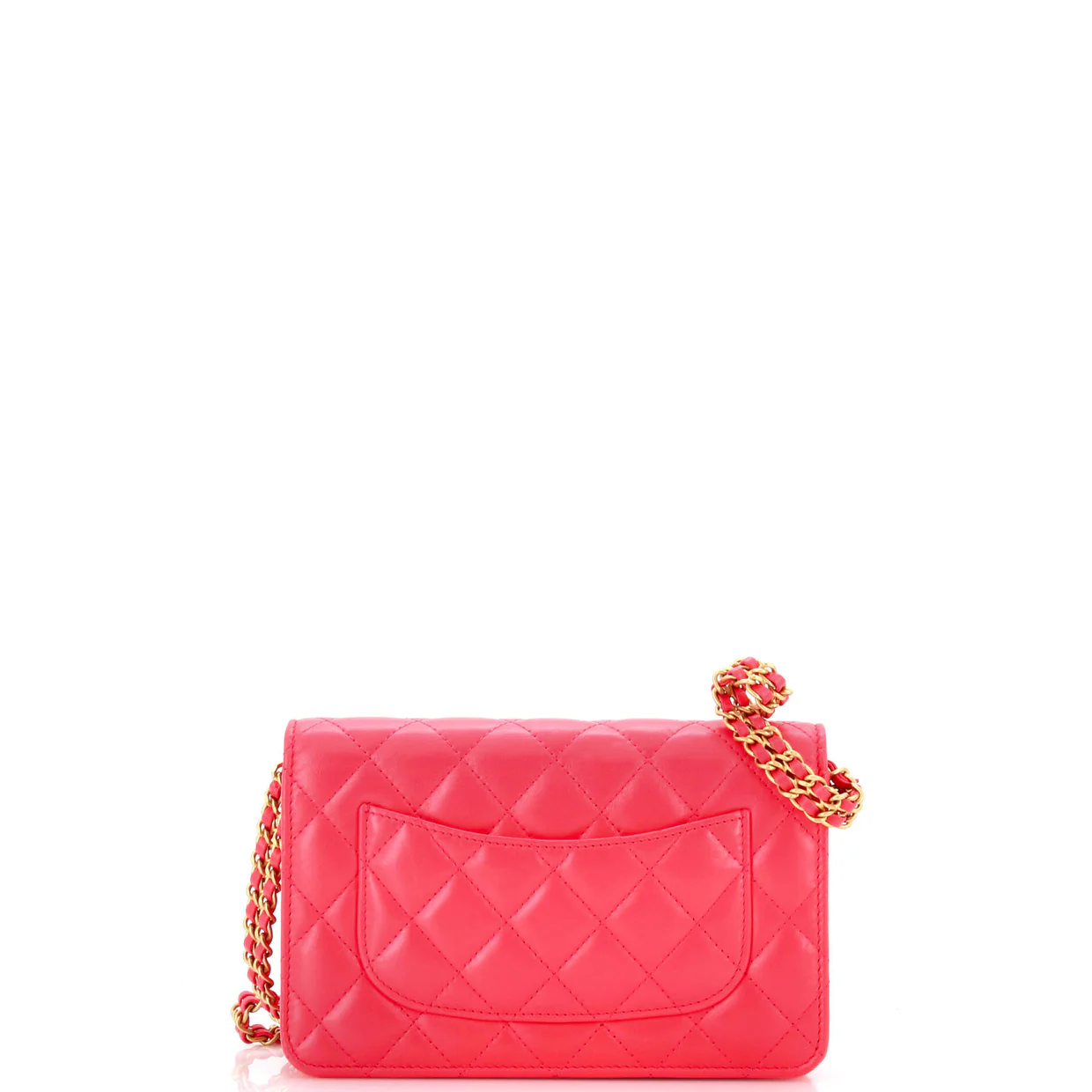 Double Chain CC Wallet on Chain Quilted Shiny Calfskin - Deep Luxury