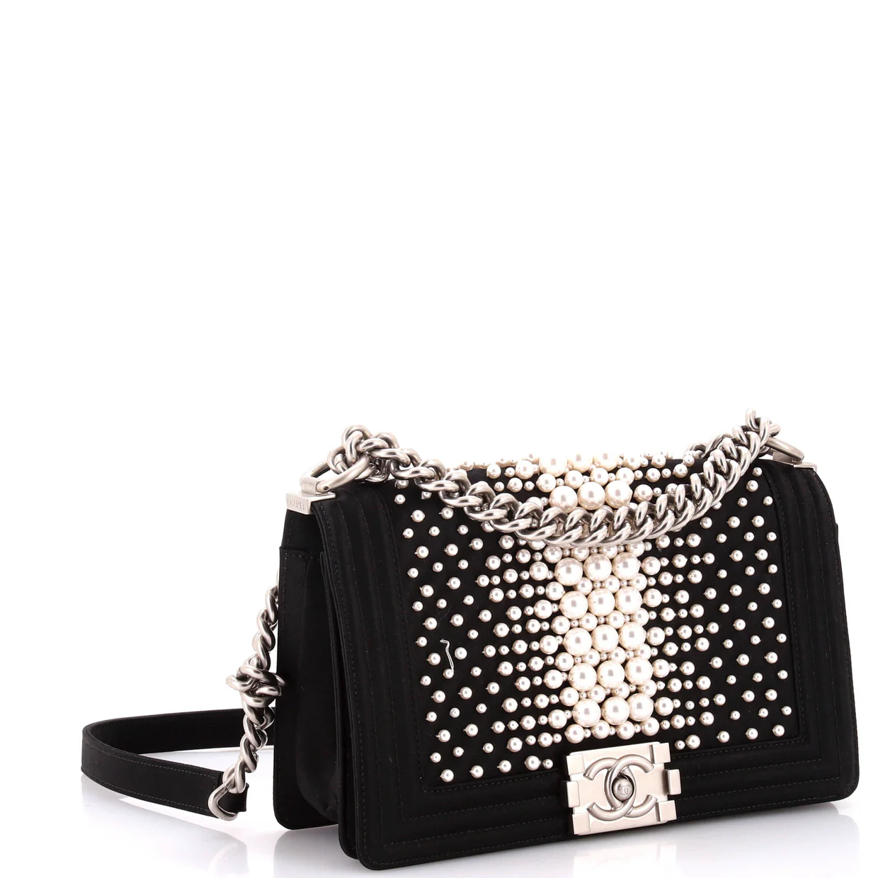 Boy Flap Bag Pearl Embellished Satin Old Medium - Deep Luxury