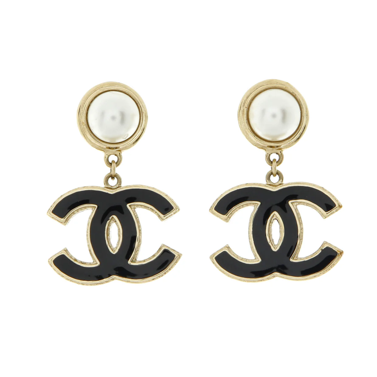 CC Drop Earrings Metal with Faux Pearl and Resin - Deep Luxury