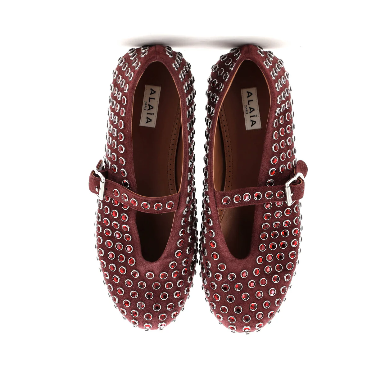 Women's Buckle Ballerina Flats Leather with Crystals - Deep Luxury