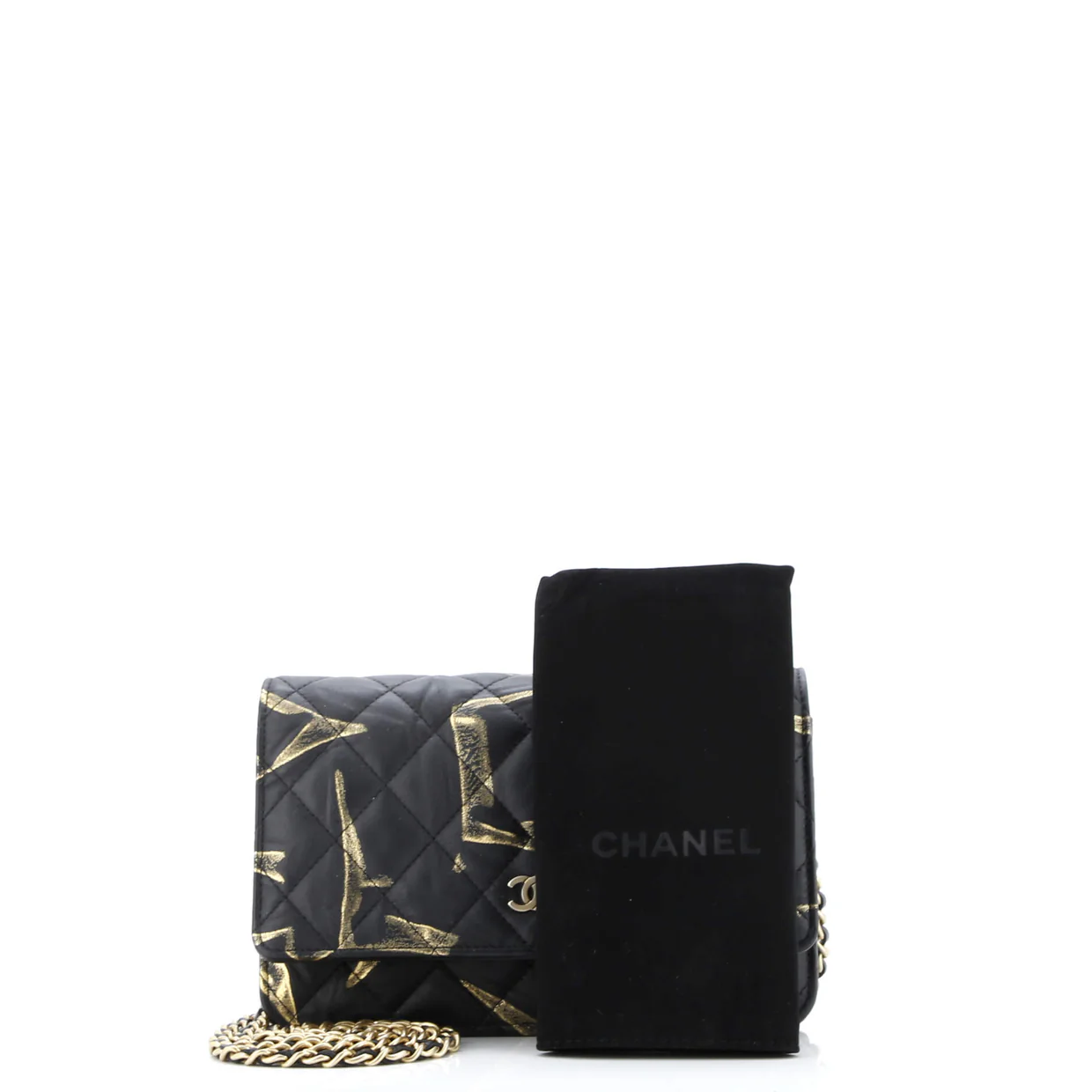 Wallet on Chain Quilted Printed Crumpled Calfskin - Deep Luxury