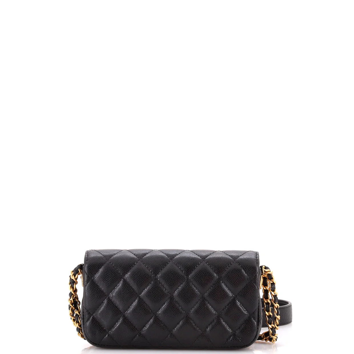 Twist Your Buttons Flap Clutch with Chain Quilted Caviar - Deep Luxury