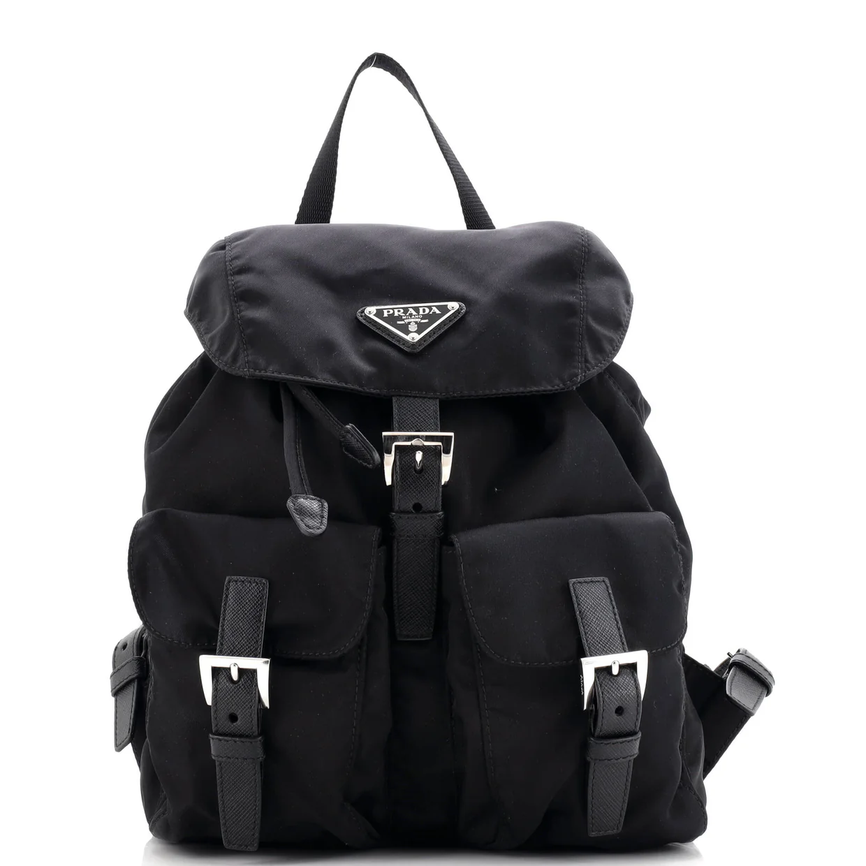 Vela Double Front Pocket Backpack Tessuto with Saffiano Leather Small - Deep Luxury