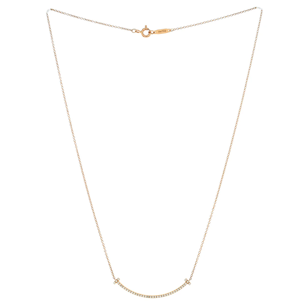 T Smile Pendant Necklace 18K Rose Gold with Diamonds Small - Deep Luxury
