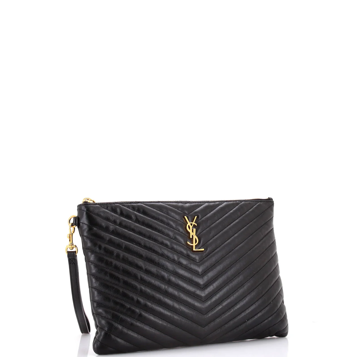 Classic Monogram Wristlet Pouch Matelasse Chevron Leather Medium - Deep Luxury